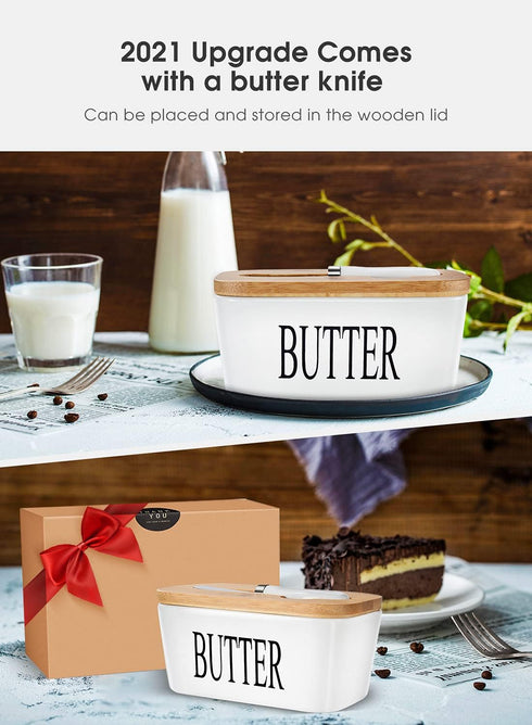 Countertop Butter Dish with Lid: Large Butter Dish for - Ceramic Butter Keeper Container with Knife and High Quality
