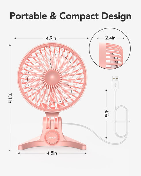 USB Desk Fan, Small Fans with CVT Variable Speeds, Quiet Portable Mini Personal Table Fan for Home Office
