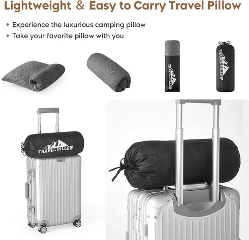 Travel Size Pillow, Compressible Memory Foam Pillow with Breathable Cover for Airplane, Car, Hiking, Camping