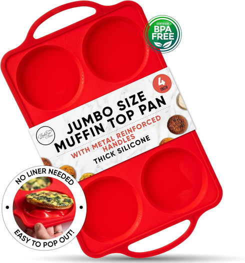 Silicone Muffin Top Pans for Baking - 4 Inch Jumbo Size Egg Baking Pan - RED Whoopie Pie Baking Pans