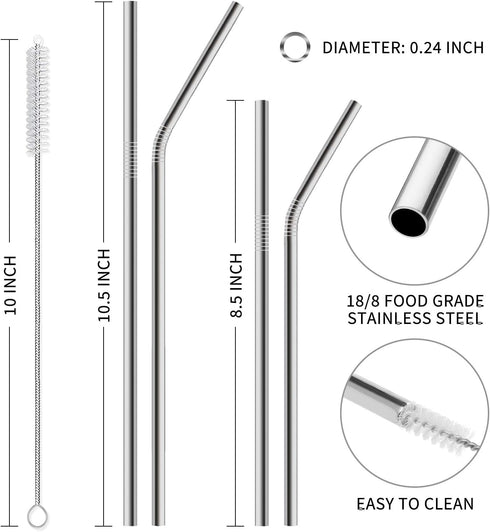 Hiware 12-Pack Reusable Stainless Steel Metal Straws - Long Drinking Straws with Case for 30 oz and 20 oz Tumblers