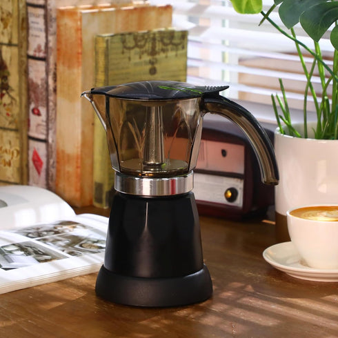 Travel(Black,6 Electric Espresso Maker Transparent Coffee Maker Electric Moka Pot Portable Aluminum Espresso Machine