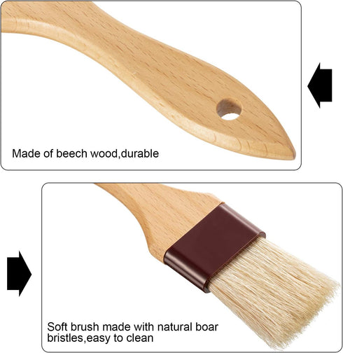 Boao 4 Pieces Natural Bristle Pastry Brush, Beech Wooden Handle Basting & BBQ Brushes for Cooking & Baking