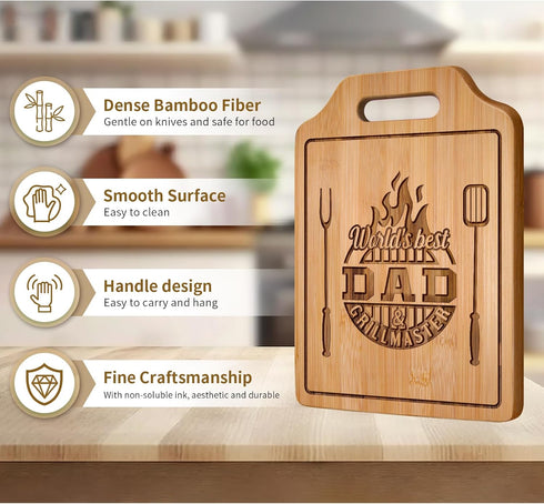 Engraved Bamboo Cutting Board, Gift for Dad from Daughter Son, 12.3"L x 8.7"W