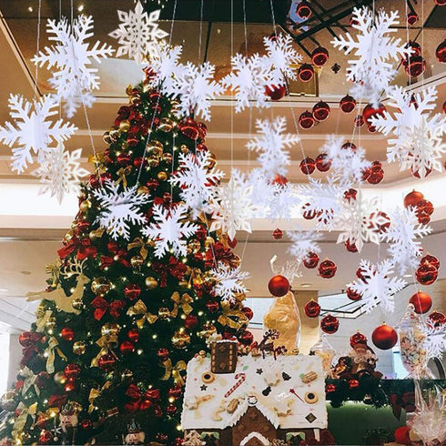 OuMuaMua Winter Christmas Hanging Snowflake Decorations, 12PCS Garland & 12PCS 3D Glittery Large White Snowflakes