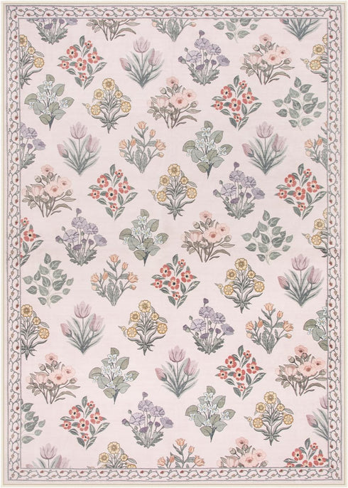 5x7 Cozy Wonnitar Pink Rugs for Bedroom Girls Nursery, Floral Print Washable Rug, Boho Ultra-Thin Non Slip Soft Carpet