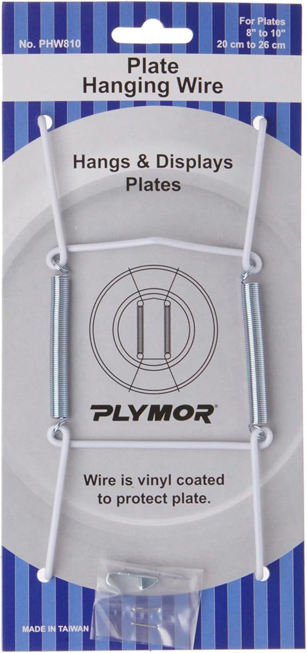 Plymor Wall Mountable Plate Hanger, White Vinyl Finish, 6.125" H x 3" W x 0.5" D, Pack of 6 for 8" - 10" Plates