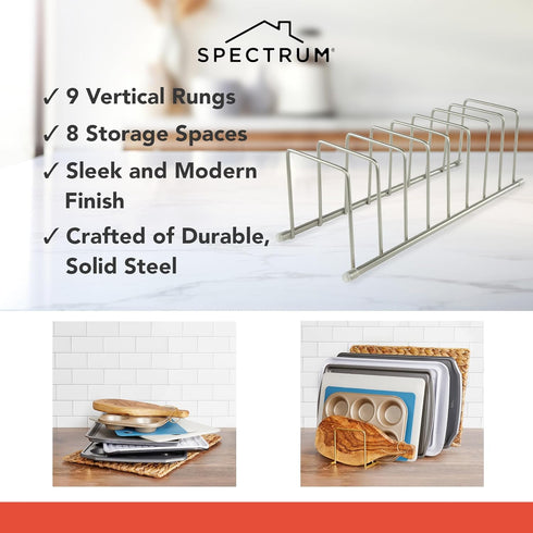 Spectrum Euro Kitchen Organizer, Satin Nickel, Space-Saving Dish Rack Holder for Pots & Pans
