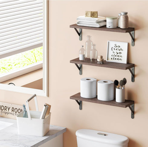 16.5 Inch (Set 6 YGEOMER Brown Floating Shelves for Wall, Farmhouse Wall Shelves for Bedroom, Bathroom Storage, Living