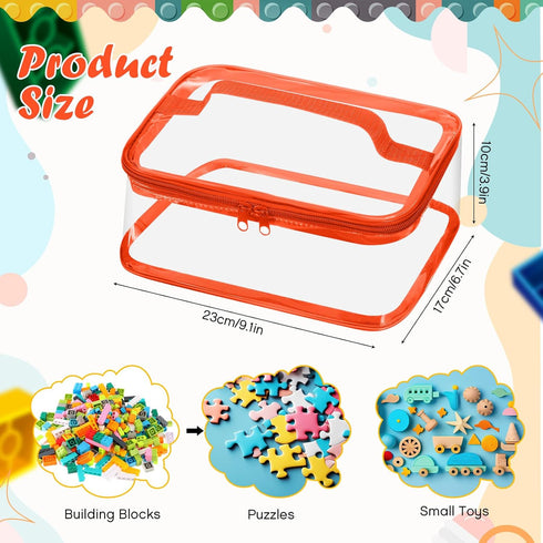 Nitial 6 Packs Clear Toy Storage Bags, Waterproof Zippered Bags for Building Blocks, Board Games, Small Toys (Bright