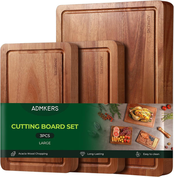 ADMKERS Wood Cutting Boards for Kitchen, Acacia Wooden Cutting Board Set, Charcuterie Board,