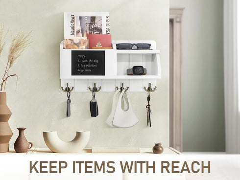 Rebee Vision Wall Mount Key and Mail Organizer, Decorative White Key Holder for Wall, Rustic Home Decor