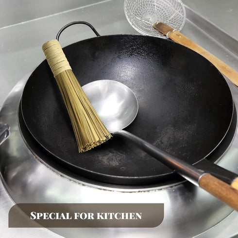 2 12 Inches Pcs Bamboo Wok Brush Bamboo Kitchen Cleaning Brush Pot Scraper Scrubber Dish Pan for Cooking Skillet Grill