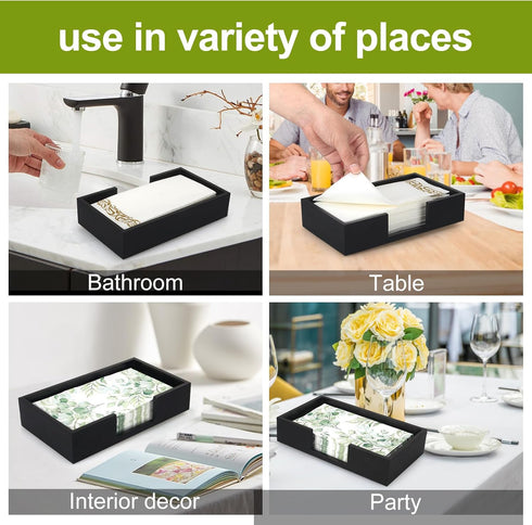 Black Wooden Napkin Holder, Guest Towels Holder for Bathroom, Modern Kitchen Napkin Holder for Table Countertop Paper