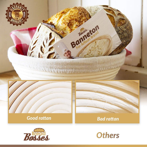 9 Inch Bread Banneton Proofing Basket - Baking Bowl Dough Gifts for Bakers Proving Baskets for Sourdough Bread Scraper
