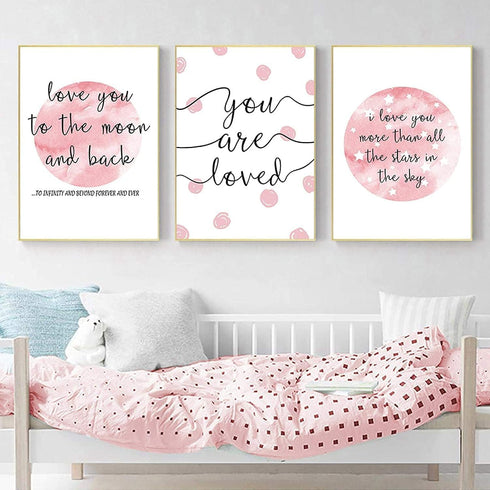 PUYIQARE (16x24inchx3 I Love You To The Moon And Back Wall Art prints Pictures Pink Moon Posters Canvas Painting