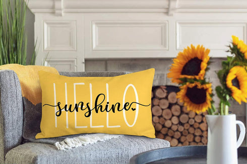4TH Emotion Hello Sunshine Pillow Cover, Farmhouse Yellow Lumbar Cushion Case, 12x20 Inches