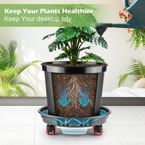 RooTrimmer 13 Inch (2 Pack) Plant Stand Rolling Tray Plant Caddy with Wheels and Removable Drainage Holes and Drip Tray