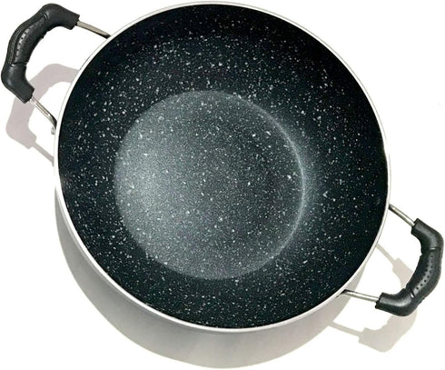 Non Stick Kadai with Glass Lid, Deep Stir Fry Pan for Gas and Induction Cooktops, 2.2 Litre Aluminium