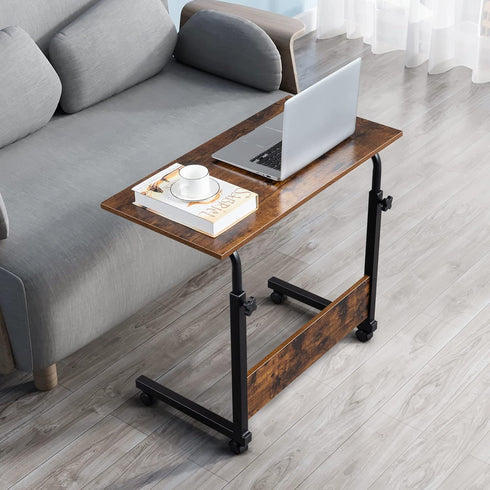 HomVent Brown-31.5" Wx15.7 Adjustable TV Tray Table Rolling Sofa Side Snack Table with Wheels Portable C-Shape Dinner