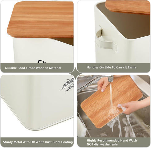 13.1 7.2 9.7 Countertop, TeamFar Bread Box with Wooden Lid, x x Bread Container Storage Holder for Family Farmhouse