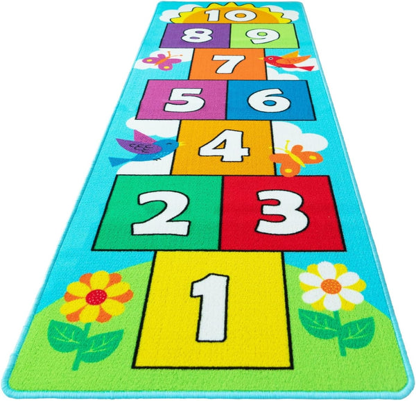HUSHEGKA Hop & Count Hopscotch Rug for Kids, Floor Play Area Rug Game