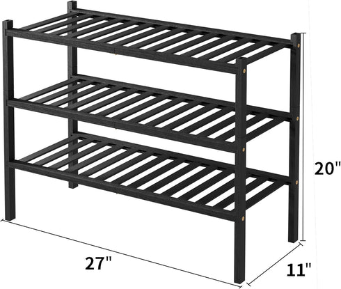 ROMGUAR CRAFT 3 Closet 27"x11"x20" Tier Bamboo Shoe Rack for Free Standing Wood Shoe Shelf Storage Organizer