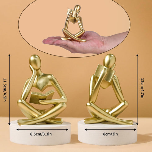 suruim Gold Reading Women Statue, Thinker Sculptures, Abstract Art Figurine, Gold Shelf Decor, Gold Desk Decor
