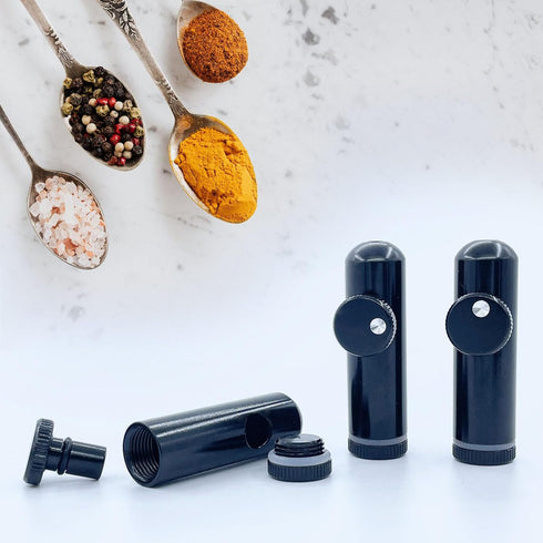OMG 3 Pack Portable Mini Powder Spice Bottle, Metal Leak-proof Bottle for Traveling Seasoning Storage (Black)