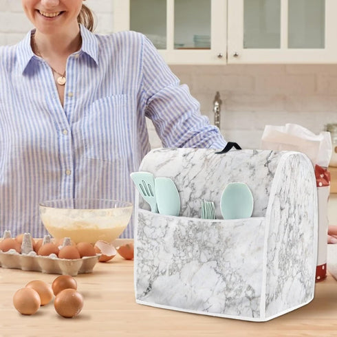 Stand Mixer Cover Compatible with Kitchen Aid Mixer, White Marble Print Dustproof Cover with Pockets for Tilt Head