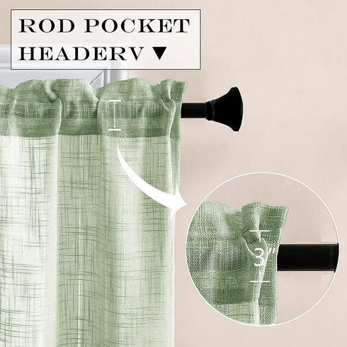 XTMYI Sage Green Boho Curtains Set for Kitchen Bathroom, Lightweight Sheer Window Curtains, 30 Inch Length
