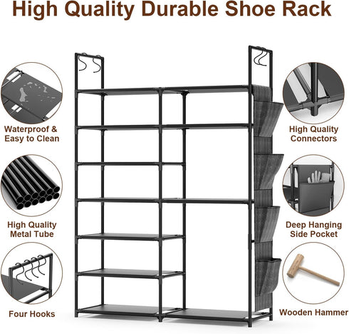 7 Closet, 24-28 Kottwca Tiers Shoe Rack Metal Shoe Organizer for Entryway Pairs Stackable Shoe and Boots Shelf Storage