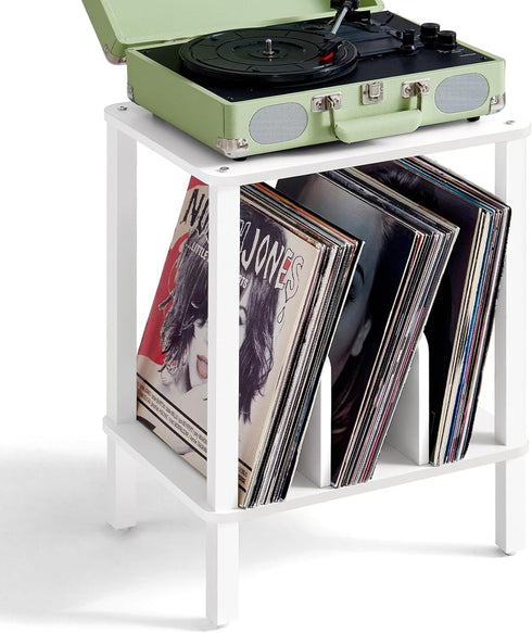 LELELINKY 2-Tier Record Player Stand with Vinyl Record Storage up to 100