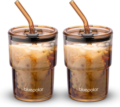 BLUEPOLAR 13oz/400ml Glass Water Tumbler with Straw and Lid Sealed Carry On