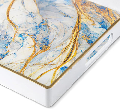 15.8" 11.8" 1.6" MAONAME Rectangular Decorative Tray, Modern White Serving Tray with Handles, Marbling Plastic Trays