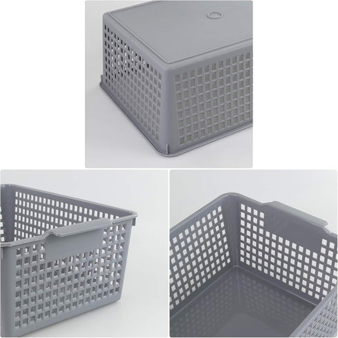 Farmoon Grey Plastic Weave Organizer Basket, 3 Packs of Plastic Storage Baskets