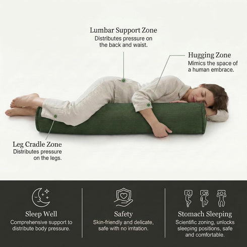 Cozy Sleep,47 7.87 Inches,Avocado Cuddle Pillow Corduroy Long Body Pillow for Adults, Bolster Pillow for Bed, Soft