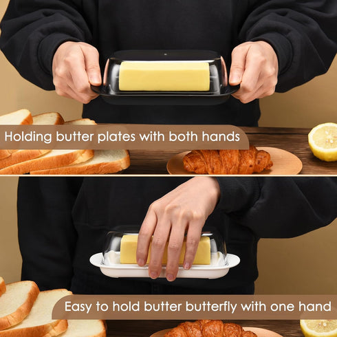 Hekeieon Butter Dish with Clear Lid, Butter Keeper, Easy Scoop,Butter Container Holds for East/West Coast Butter