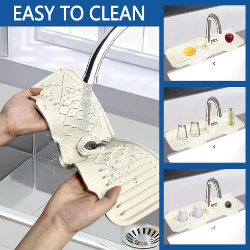 Silicone Sink Mat Splash Guard 17" x 6'' for Kitchen Sink Accessories, Fits Countertop, Bathroom, RV by EBIGIC (White)