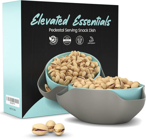 Pistachio Bowl by Elevated Essentials, Double Dish Serving Bowl with Shell Storage for Snacks and Fruit