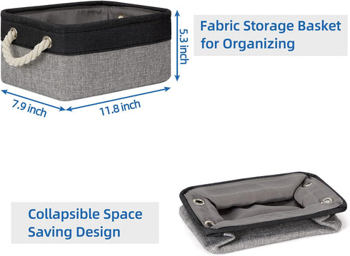 Temary Fabric Storage Baskets - 6 Pcs Small Cloth Basket for Shelves, Collapsible Decorative Storage Organizer, Black