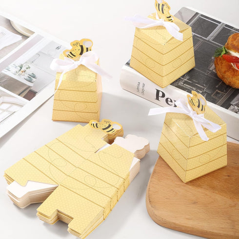 Cyblinia 50 Pack Bee Party Favor Boxes, Paper Beehive Gift Box for Birthday Party Supplies