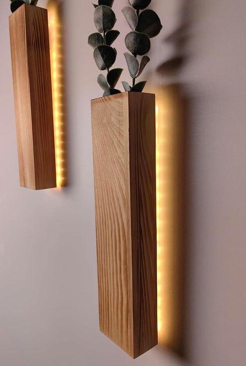 Comtelek Artificial Eucalyptus with LED Lights Wall Planters Rustic Wall Decor with Lights Wall Sconces Fake Vines