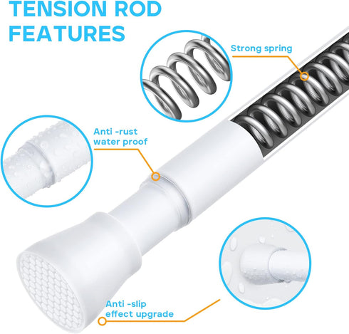 White Tension Curtain Rod for Windows, Adjustable 28 to 48 Inch, No Drilling, 7/8" for Bedroom Doorway