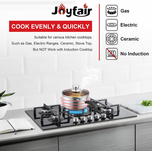 Joyfair 2 Quart Stainless Steel Saucepan with Glass Lid, Heavy Gauge Metal for Cooking, Boiling, Stewing