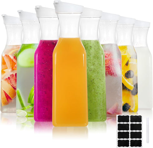 YOUEON 8 Pack 50 Oz Plastic Water Carafe with Lid and Label,