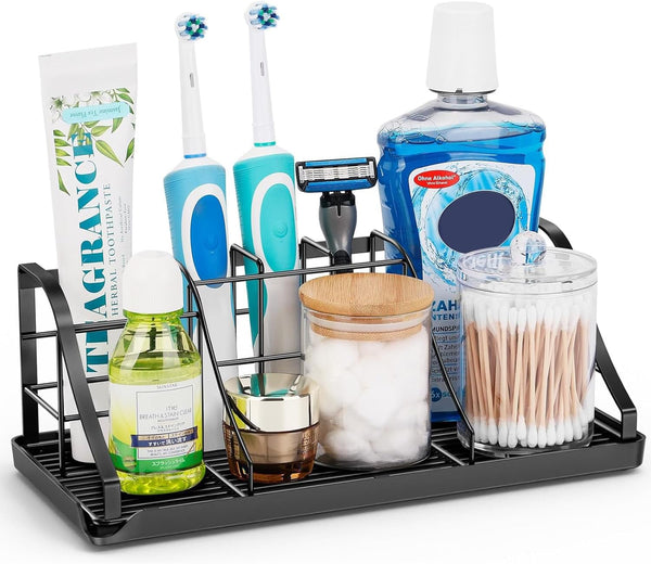 Bathroom Countertop Organizer - Detachable 7 Slots Kids Electric Black Toothbrush and