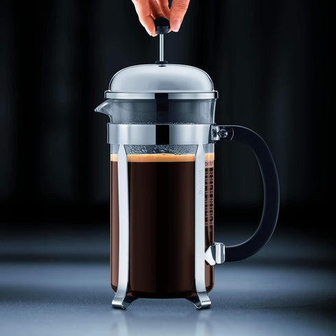 34oz Bodum Chambord French Press Coffee Maker, High-Heat Borosilicate Glass, Brushed Stainless Steel Made in Portugal