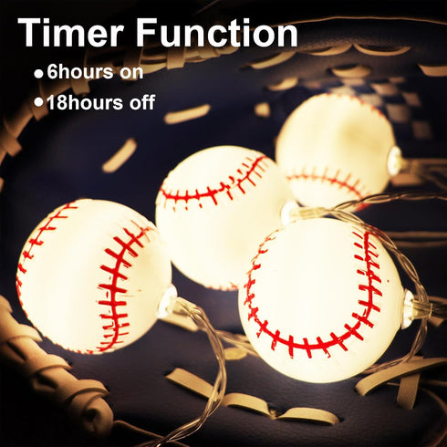 6.5ft 10LED Yayfazy Baseball Decorations String Lights, Timer Battery Operated Room Decor,Baseball Ornaments