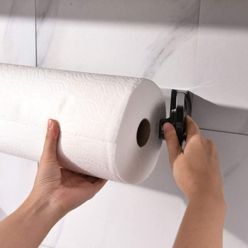 simpletome ONE HAND TEAR Paper Towel Holder, Under Cabinet Adhesive or Drilling Installation, Black